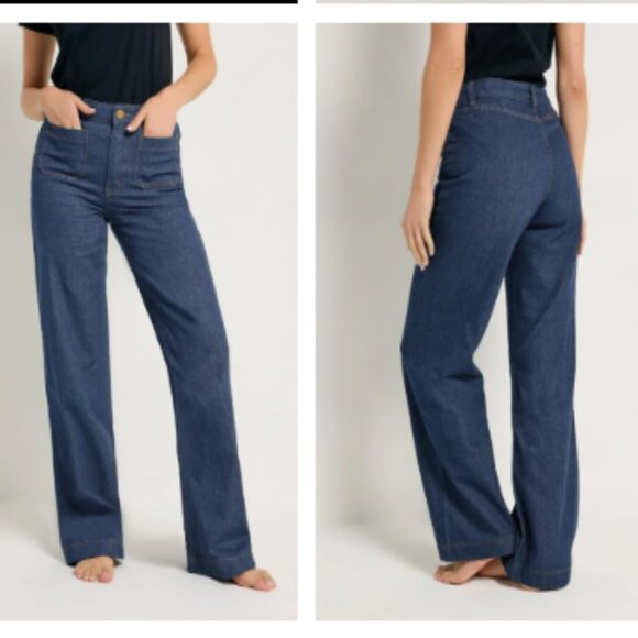 LTS Long Tall Sally Indigo Blue Pocket Detail Wide Leg Jeans - size US20 - Picture 2 of 8